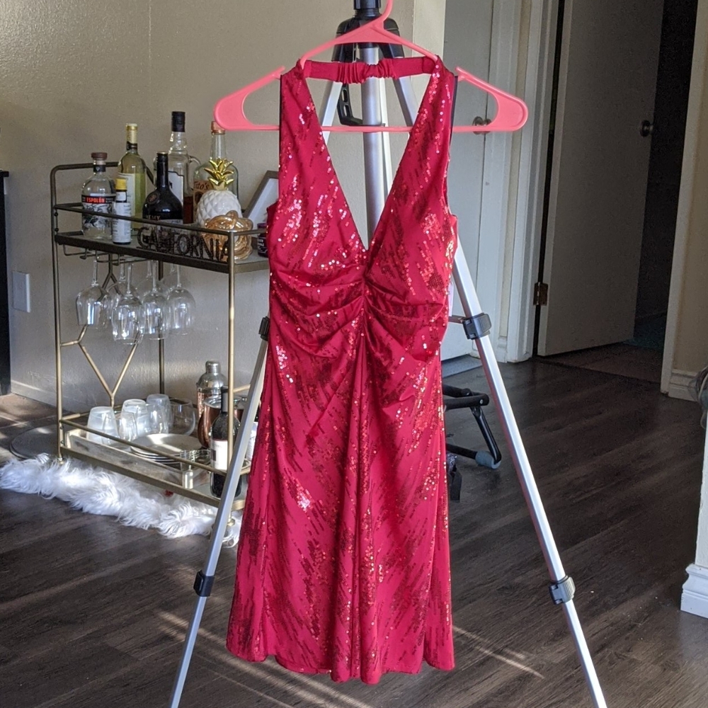 True red sequined Frederick's of Hollywood dress